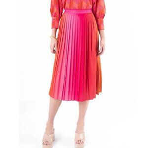 Emily Mccarthy Golden Hour Ombre Pleated Pink Coral Midi Skirt Size Medium